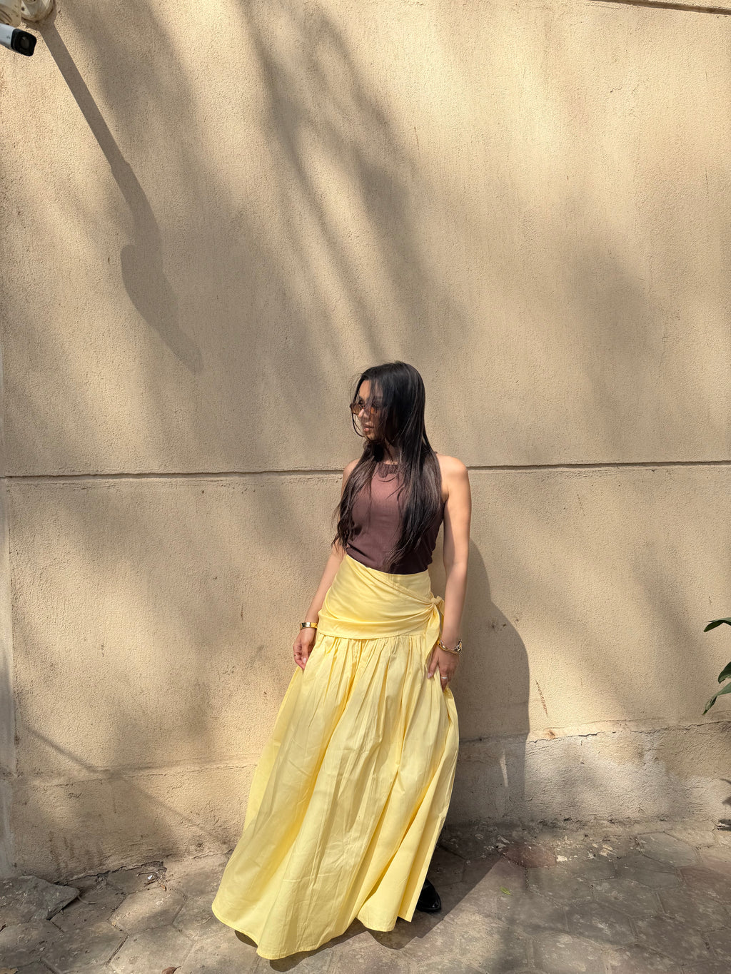 Butter yellow rapped skirt