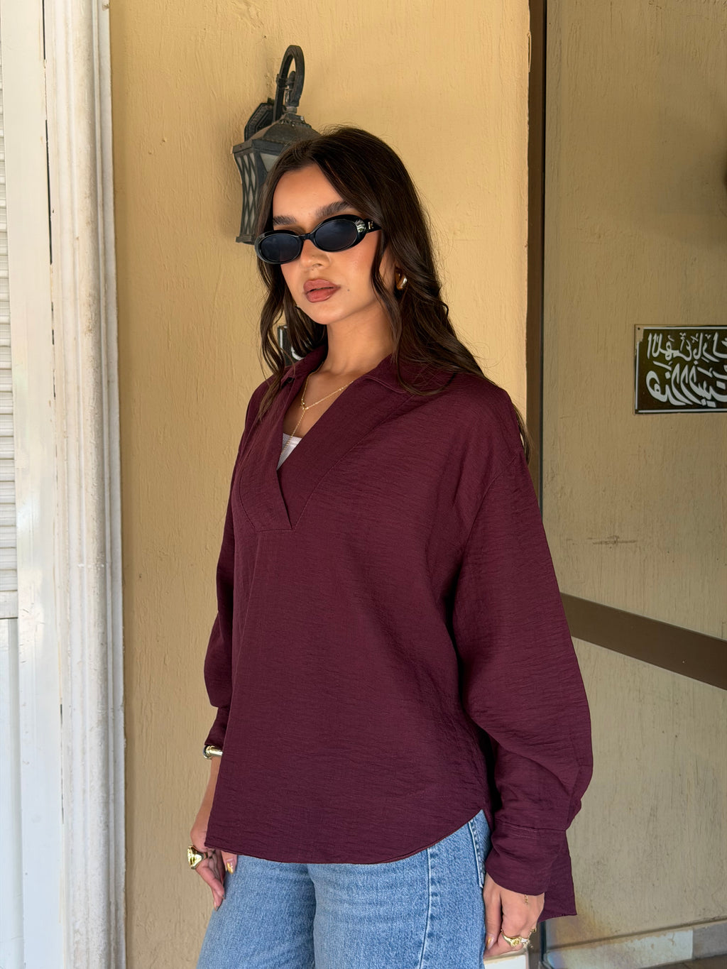 V-neck Linen Shirt