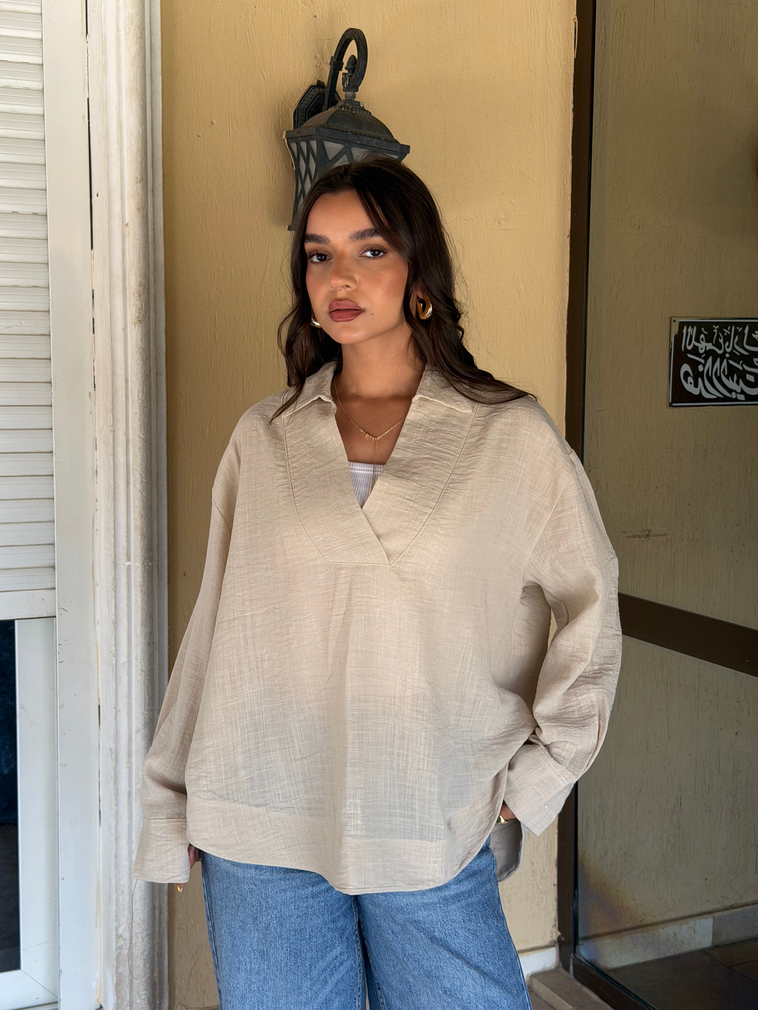 V-neck Linen Shirt