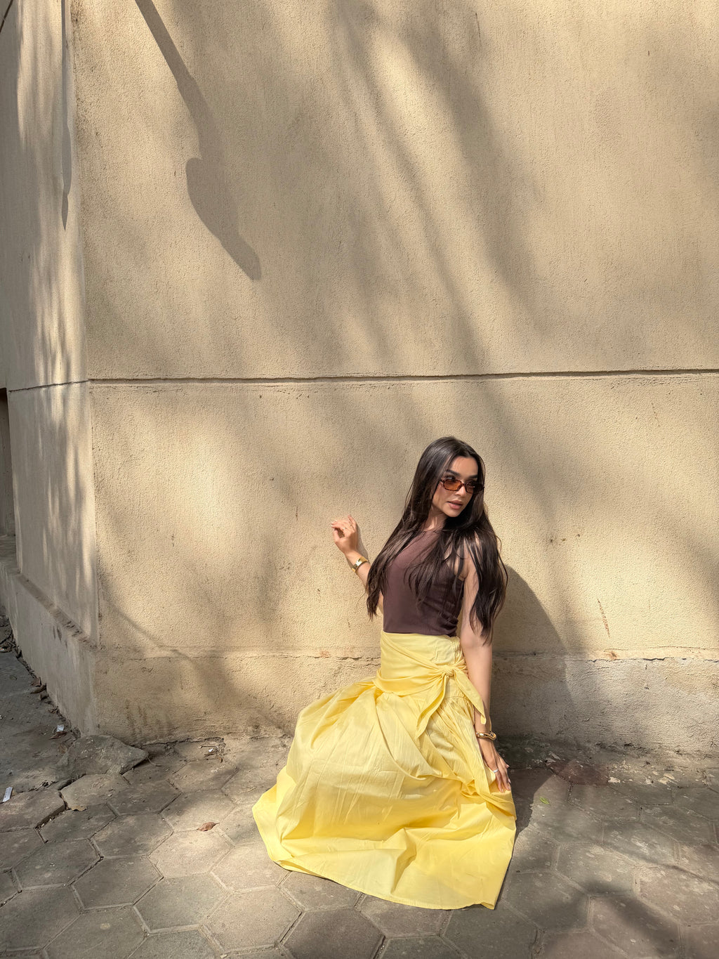 Butter yellow rapped skirt