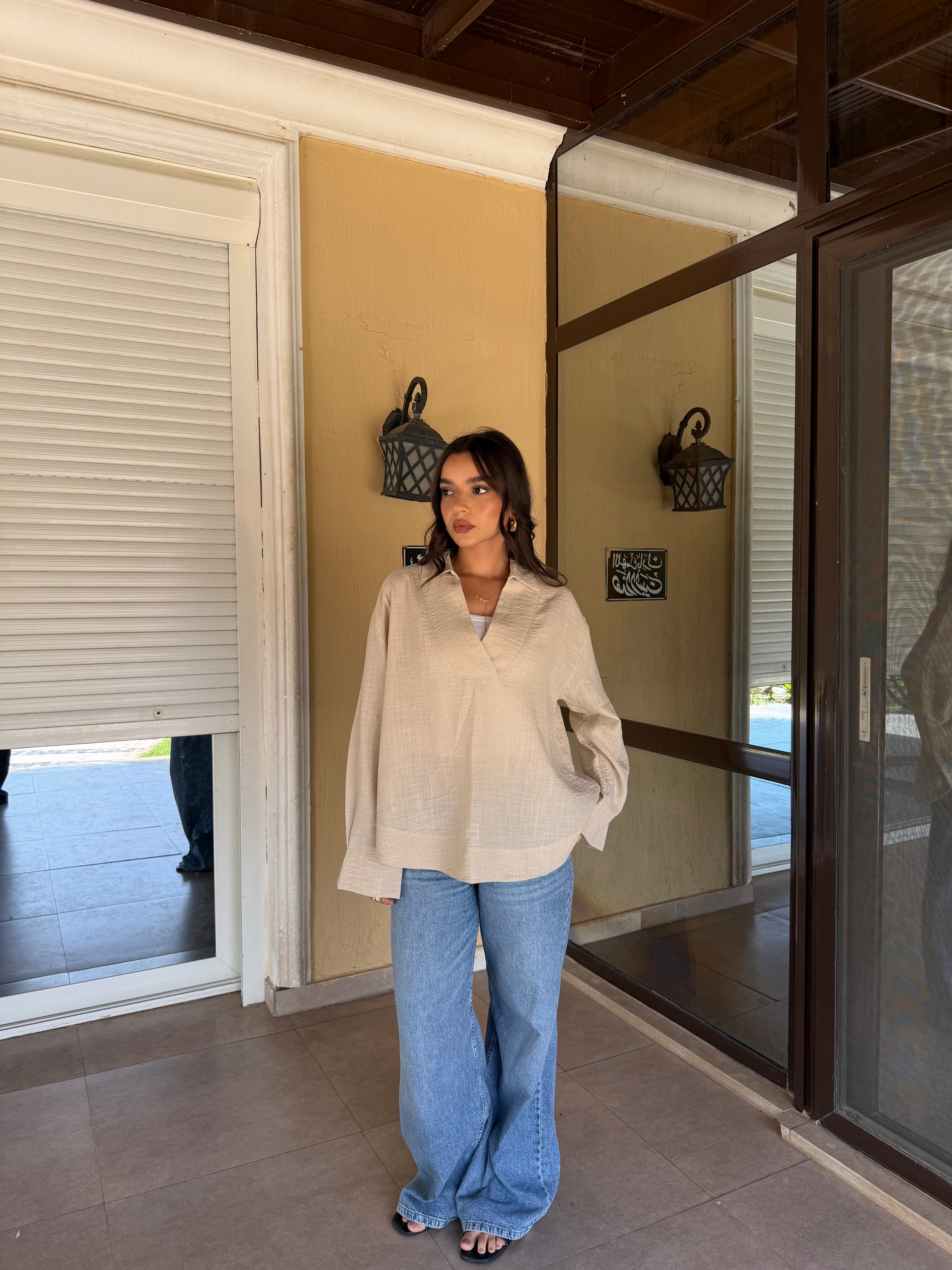 V-neck Linen Shirt