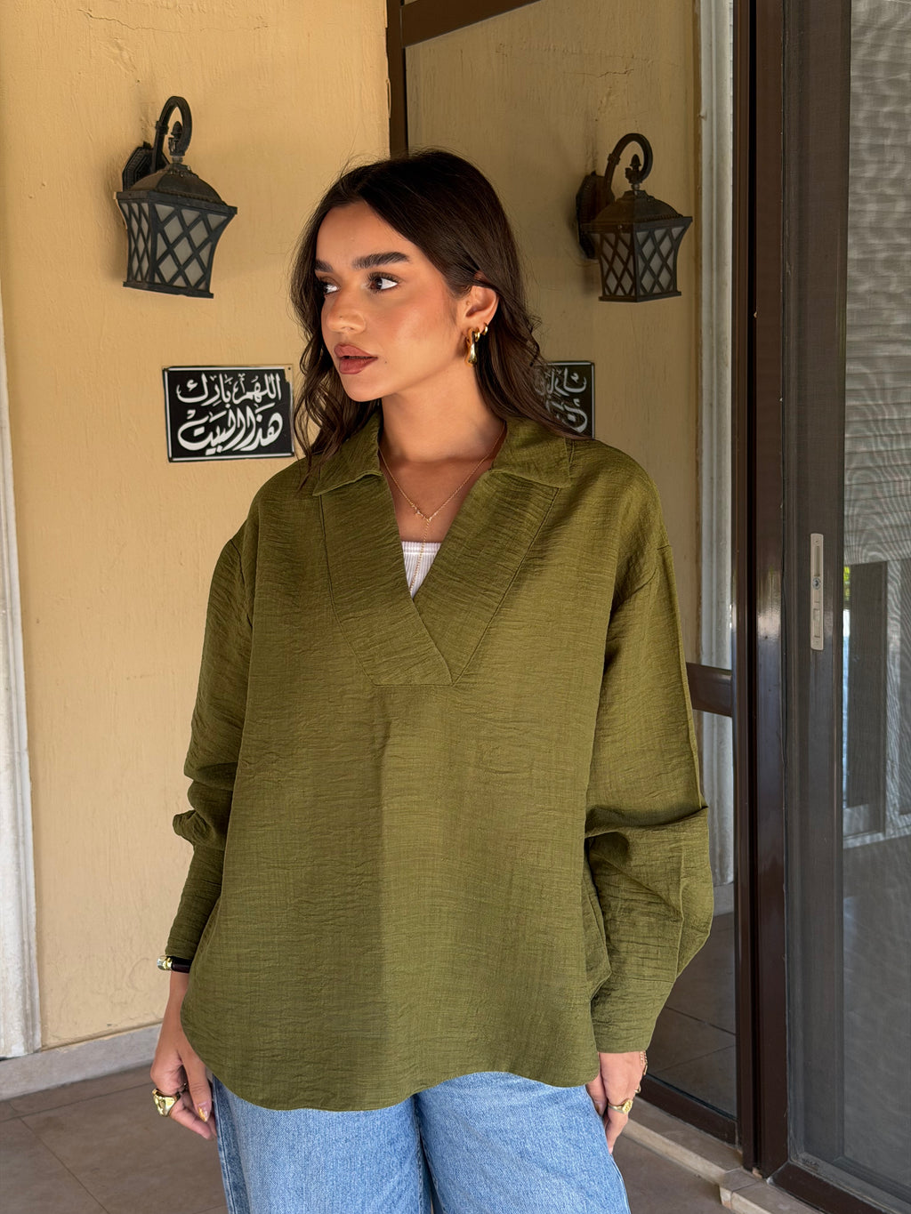 V-neck Linen Shirt