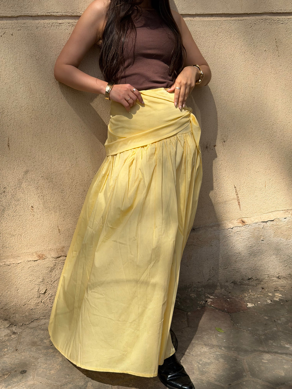 Butter yellow rapped skirt