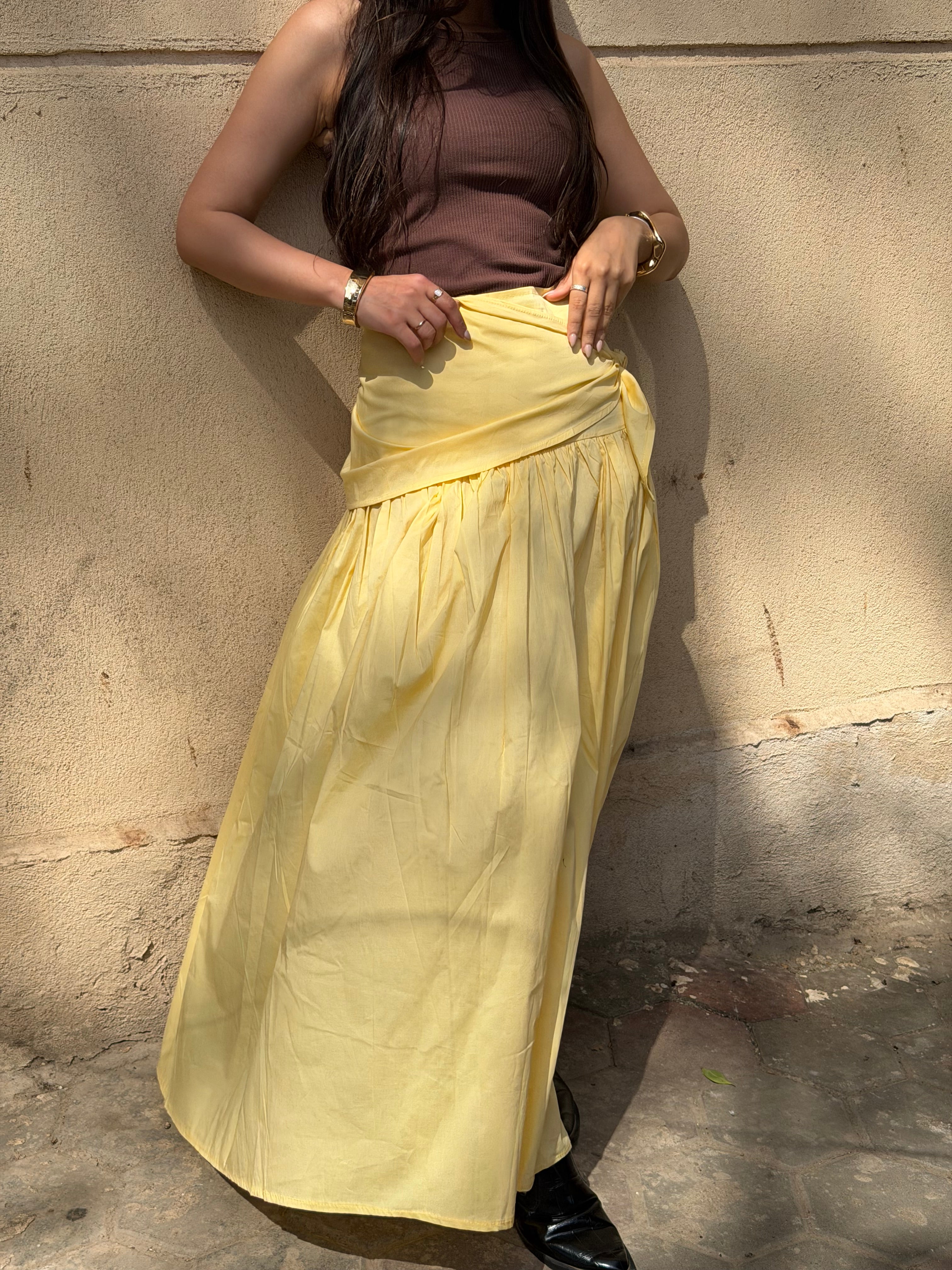 Butter yellow rapped skirt