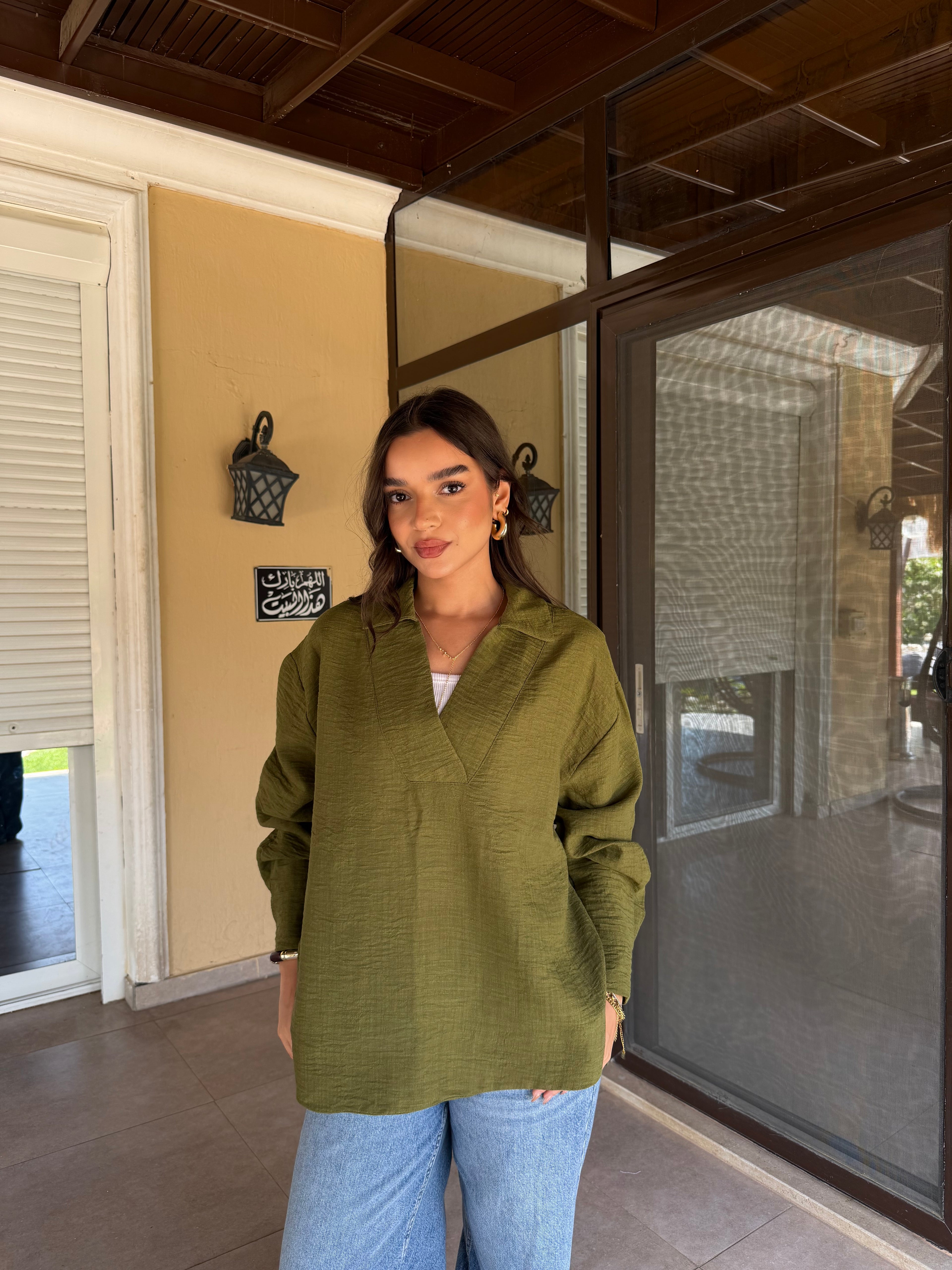 V-neck Linen Shirt