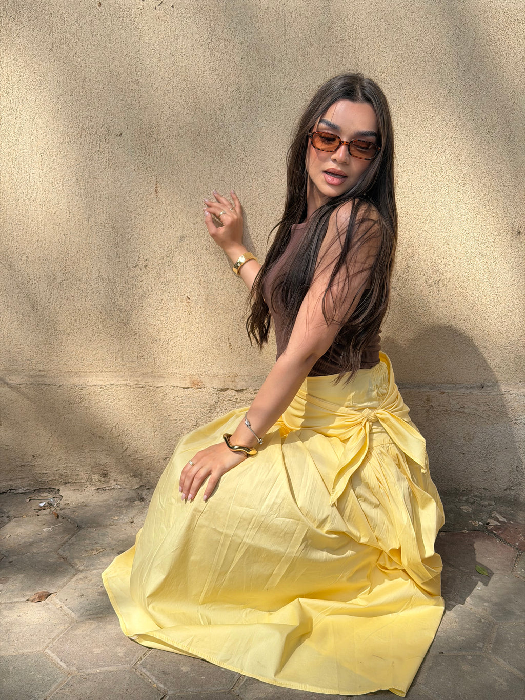 Butter yellow rapped skirt