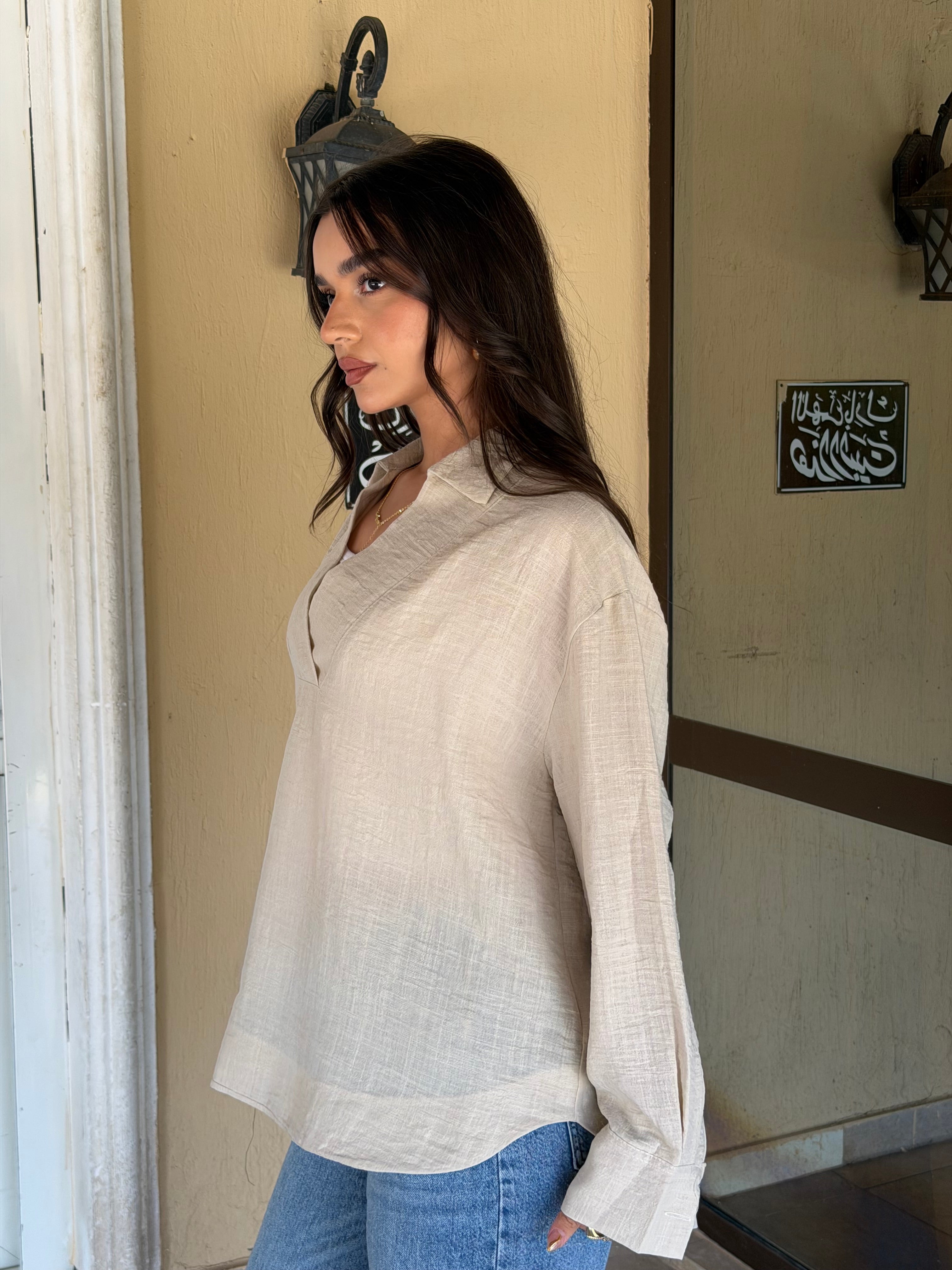 V-neck Linen Shirt
