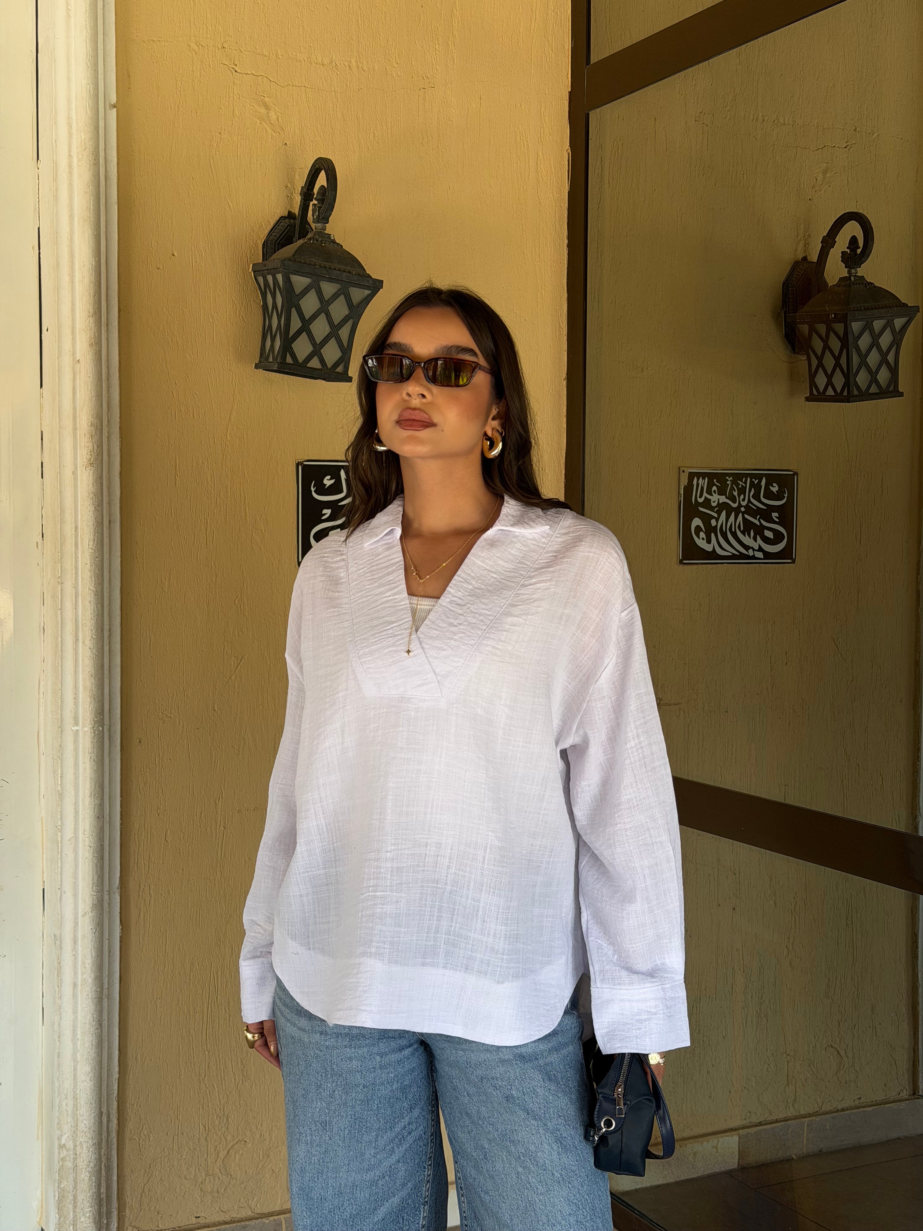 V-neck Linen Shirt