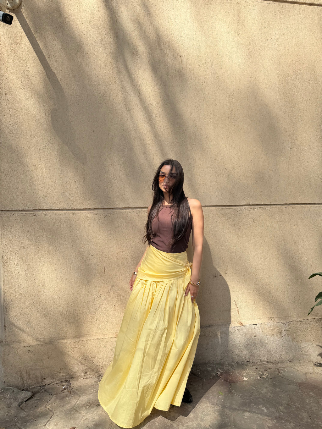 Butter yellow rapped skirt