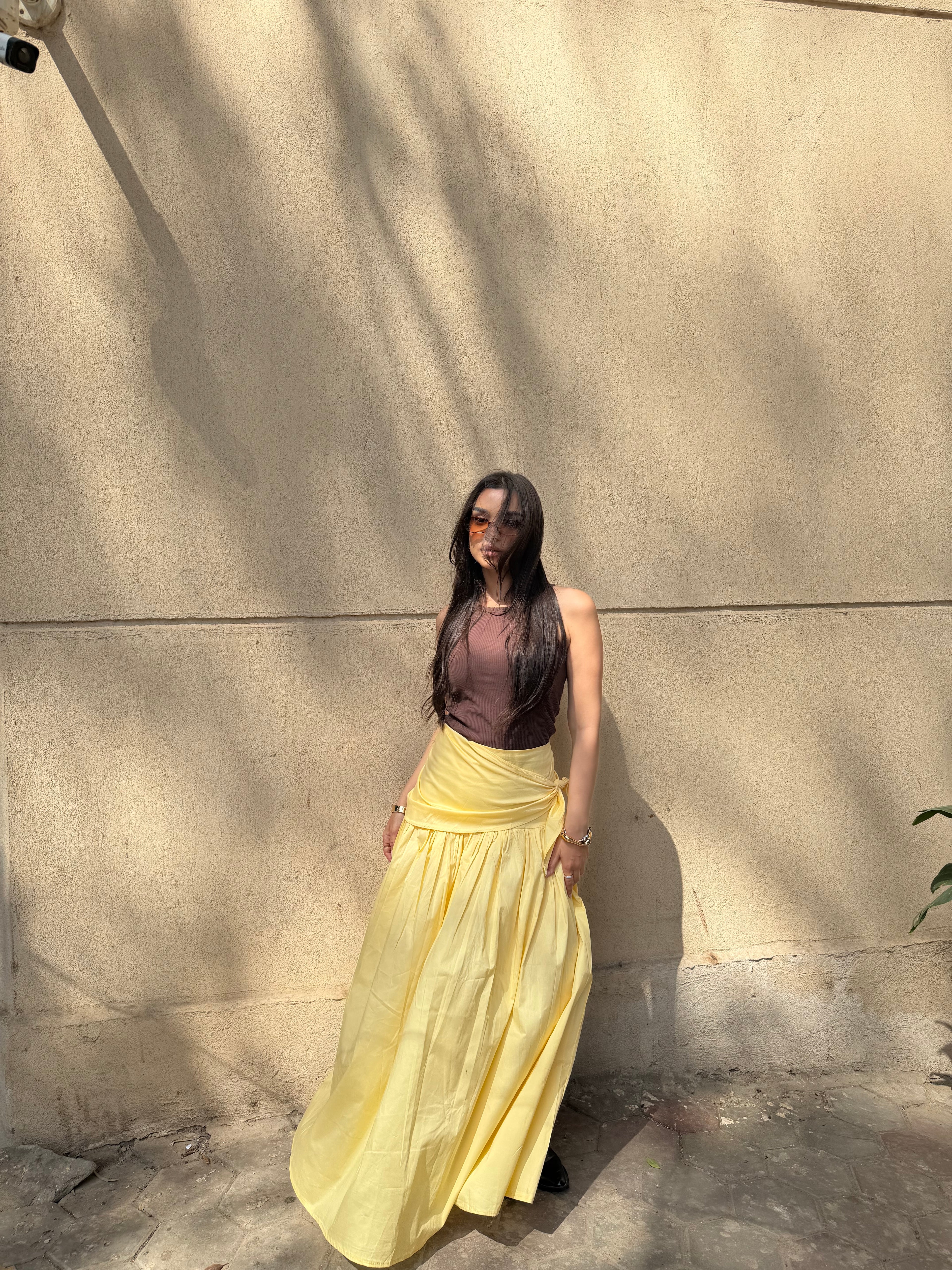 Butter yellow rapped skirt