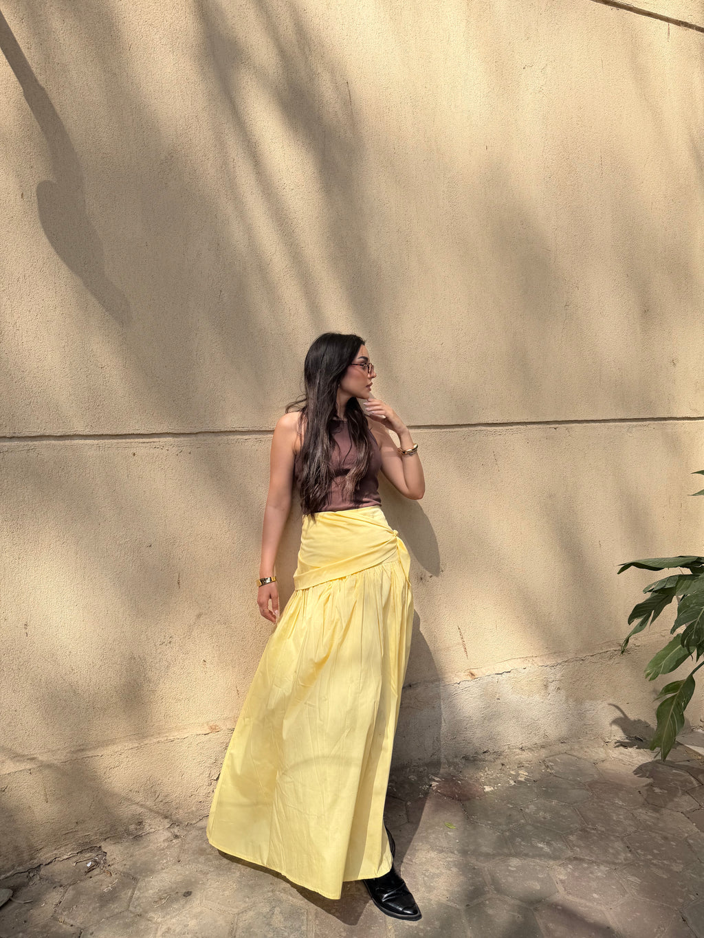 Butter yellow rapped skirt