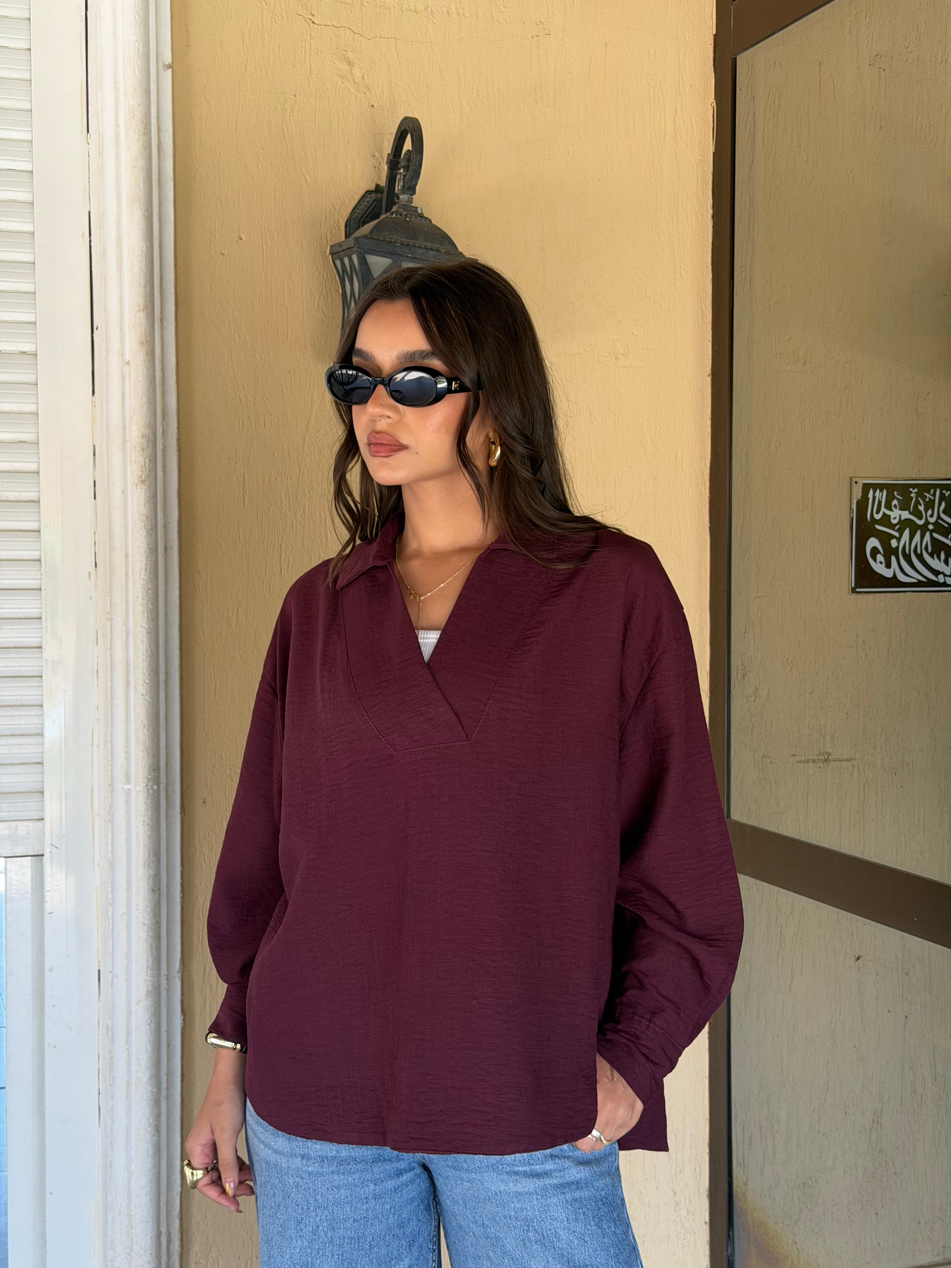 V-neck Linen Shirt
