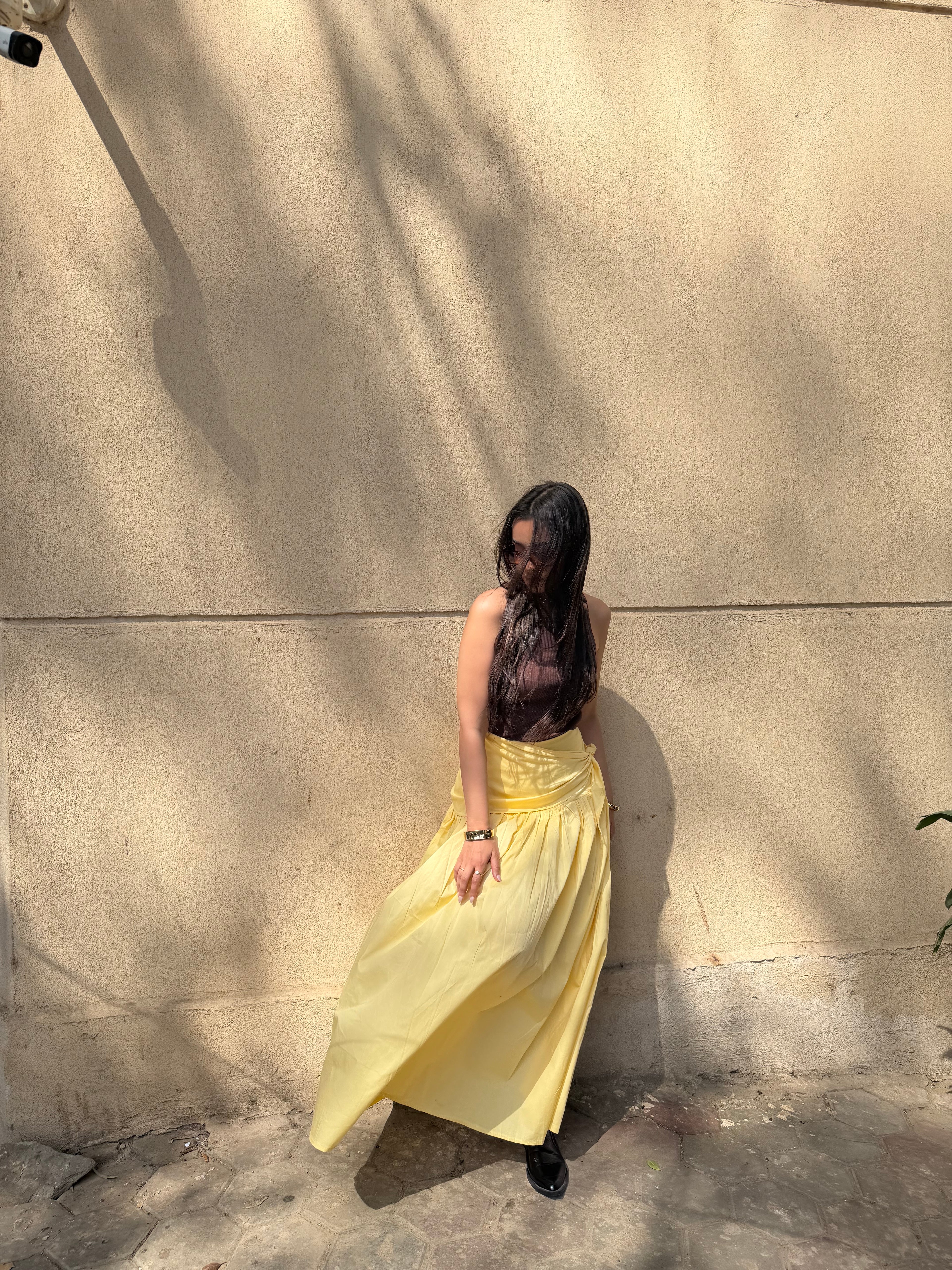 Butter yellow rapped skirt